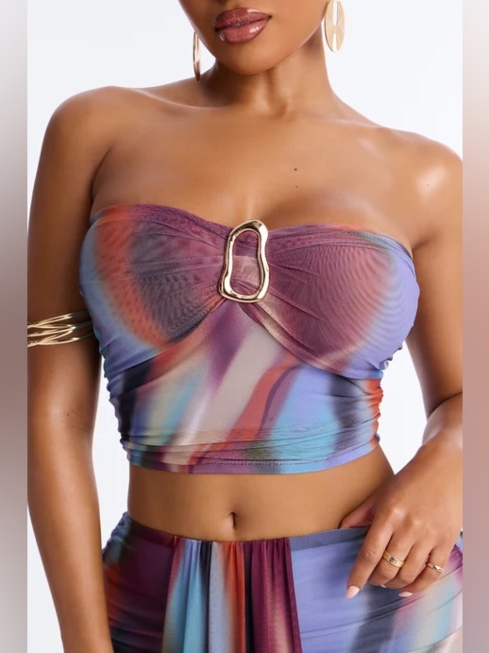Fashion Nova Abstract Purple Blue Rust Maxi Skirt Set - Picture 3 of 6